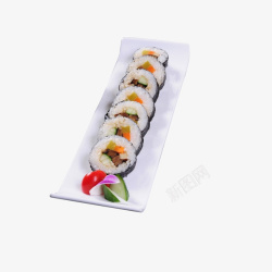芒果鳗鱼寿司长盘子圆形鳗鱼寿司餐饮食物高清图片