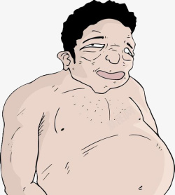 胖男人手绘人物插图大肚腩高清图片