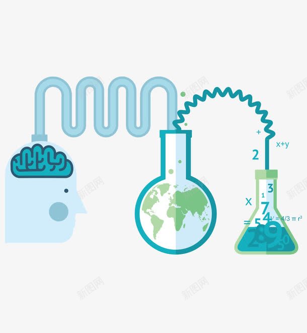扁平化学实验png免抠素材_88icon https://88icon.com 人脑 实验 烧杯 烧瓶 蓝色