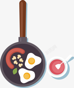 平底锅煎蛋图形手绘各色各样美食煎蛋煎肠矢量图高清图片
