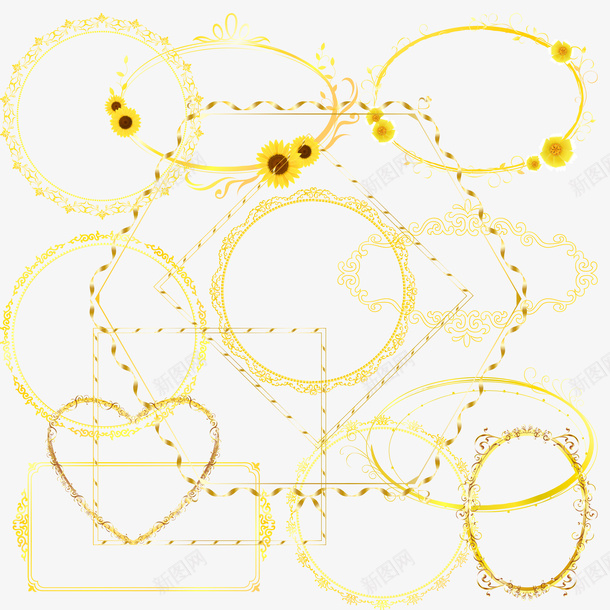 金色向日葵装饰边框psd免抠素材_88icon https://88icon.com 向日葵 花朵边框 装饰 边框 鲜花 黄色