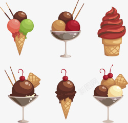 六种美味冰激凌矢量图素材
