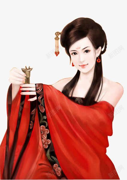 红衣露肩女子手绘古风png免抠素材_88icon https://88icon.com 古风 女子 手绘 红衣 露肩