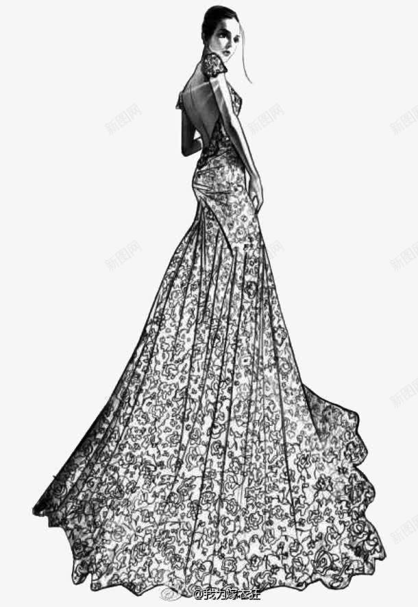 黑色手绘婚纱png免抠素材_88icon https://88icon.com 婚纱 模特 素描婚纱 背面 黑色