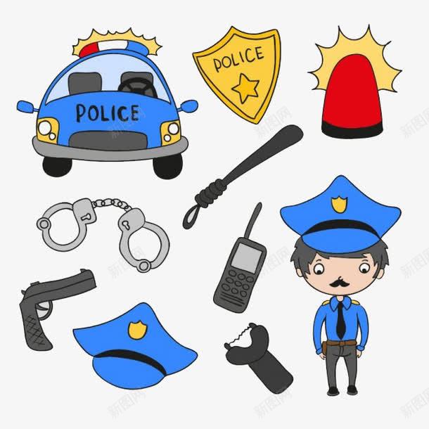 警察png免抠素材_88icon https://88icon.com 卡通 手铐 枪 警察 警笛