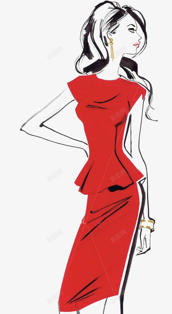 红裙子女孩png免抠素材_88icon https://88icon.com 卡通 卷发 女孩 手绘 插画 红裙子 线条