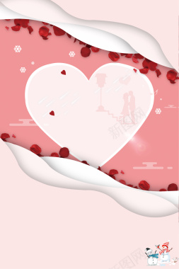 情人节红色玫瑰红花瓣商场促销海报背景