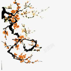水墨中国风桃花装饰图案素材