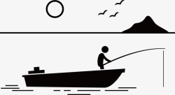 坐船钓鱼人矢量图素材