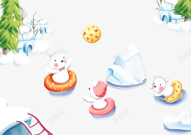 套着游泳圈玩耍的熊png免抠素材_88icon https://88icon.com 冰石 插画 熊 雪 雪房子 飞雪