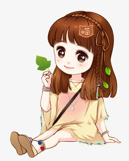 拿树叶小女孩Q图png免抠素材_88icon https://88icon.com Q图 小女孩 树叶