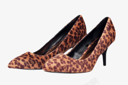 棕色女性豹纹斑点包头高跟鞋实物素材