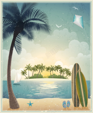 创意海岛旅行海报矢量图背景