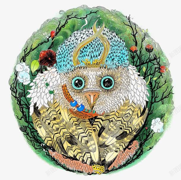 手绘猫头鹰图案png免抠素材_88icon https://88icon.com 创意背景花纹 手绘圆形图案 猫头鹰图案