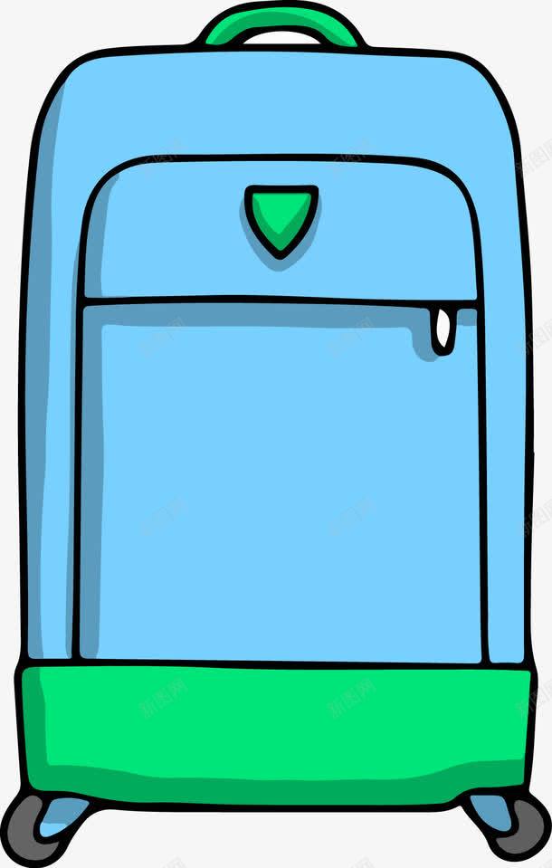 卡通行李箱png免抠素材_88icon https://88icon.com 一个 卡通 手绘 简图 绿色 蓝色 行李箱 轮子