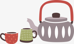 手绘茶壶与茶杯矢量图素材