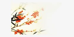 红色中国风水墨兰花装饰素材