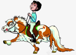 手绘卡通儿童得意的骑着马的素材