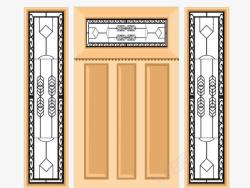 手绘黄色花纹欧式大门素材