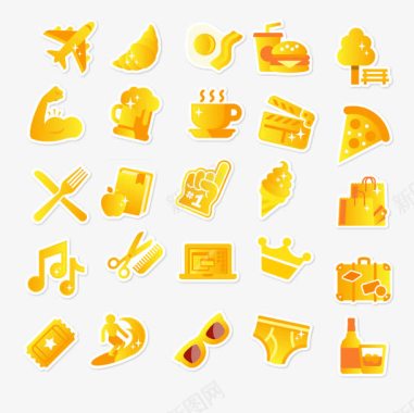 25金色食物和生活用品图标图标