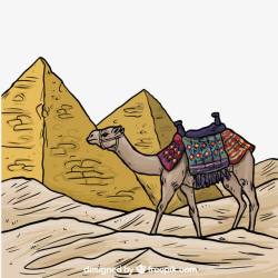 彩绘埃及金字塔和骆驼矢量图素材