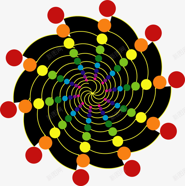 手绘黑底彩色圆形图案矢量图ai免抠素材_88icon https://88icon.com 图案 圆形 彩色 手绘 黑底 矢量图