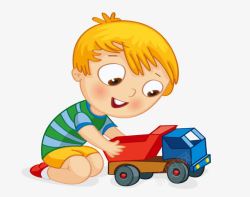 卡通小男孩在玩玩具车素材