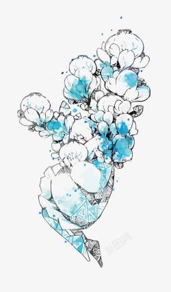 蓝色花朵少年素材