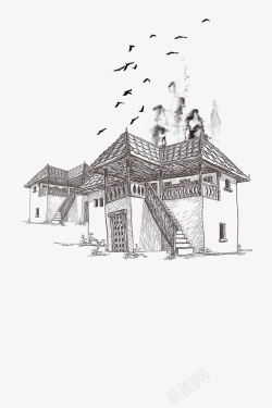 中国风手绘建筑素描素材