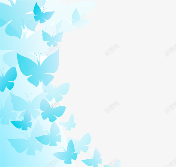 蓝色蝴蝶装饰背景png免抠素材_88icon https://88icon.com 清新的 蓝色的 装饰背景