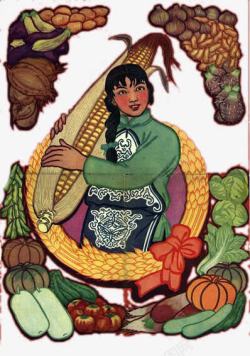 农家姑娘与许多粮食素材