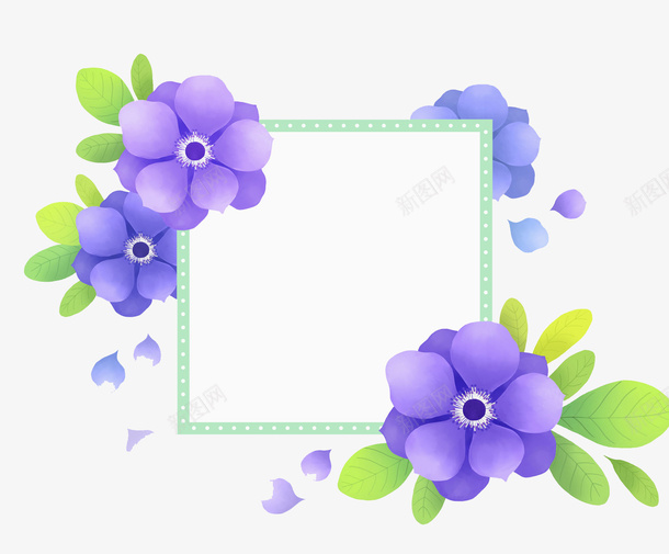 紫色花正方形框png免抠素材_88icon https://88icon.com 创意 卡通 商务 彩色手绘 正方形框 简约 紫色花