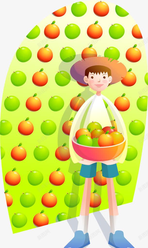 手绘抱水果的男孩png免抠素材_88icon https://88icon.com 丰收 手绘 抱水果的男孩