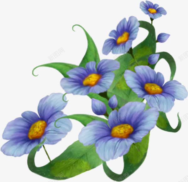蓝色鲜花和绿叶png免抠素材_88icon https://88icon.com 兰花 绿叶 鲜花