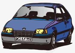 卡通手绘蓝色现代汽车矢量图素材