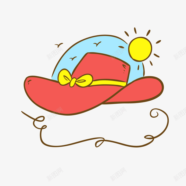 夏季红色太阳帽标签png免抠素材_88icon https://88icon.com 夏季标签 太阳 红色太阳帽 背景装饰 草帽
