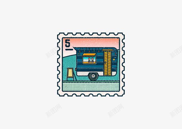 创意手绘房车邮票psd免抠素材_88icon https://88icon.com 休旅车 创意设计 卡通设计 扁平创意图