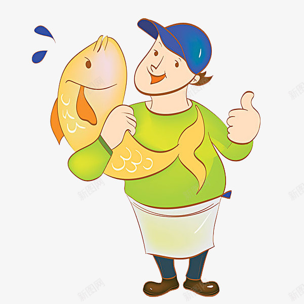 抱着鱼的男人png免抠素材_88icon https://88icon.com 卡通 大鱼 帅气的 手绘 渔民 男人 简笔 蓝色的