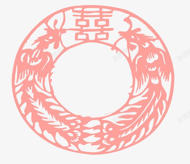 红色喜字剪纸png免抠素材_88icon https://88icon.com 创意 剪纸 双喜 椭圆 红色