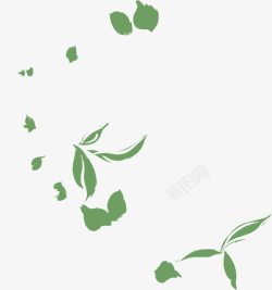 中秋节绿色水彩树叶素材