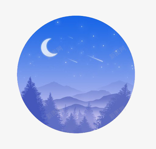 蓝色夜空png免抠素材_88icon https://88icon.com 卡通 圆形 夜空 彩色 手绘 水彩 蓝色 装饰