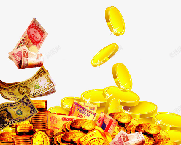 金币和美元psd免抠素材_88icon https://88icon.com 免费 美元 金币 钞票