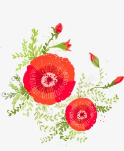 手绘红色花朵植物美景素材