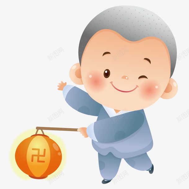 拿着灯笼的和尚png免抠素材_88icon https://88icon.com 卡通 和尚 灯笼 矢量人物