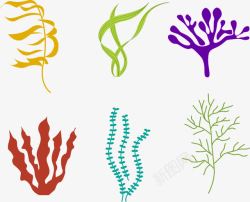 6种彩色海草海藻矢量图素材