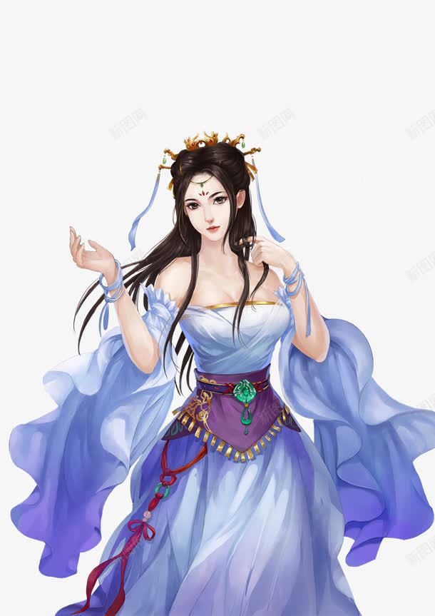 蓝色抹胸长裙美女古风手绘png免抠素材_88icon https://88icon.com 古风 美女 蓝色 长裙