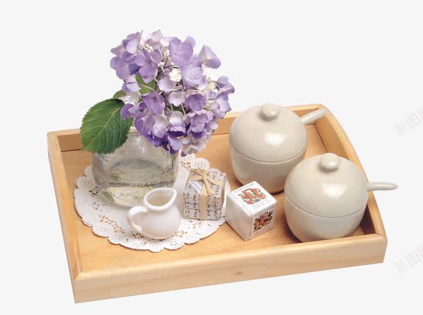 木盘里的茶壶png免抠素材_88icon https://88icon.com 产品实物 紫色 绣球花 茶壶