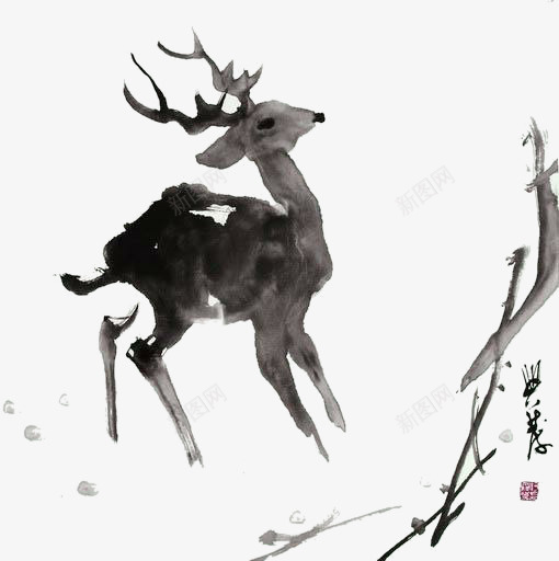 水墨画小鹿png免抠素材_88icon https://88icon.com 国画素材 小鹿 水墨画 水墨鹿