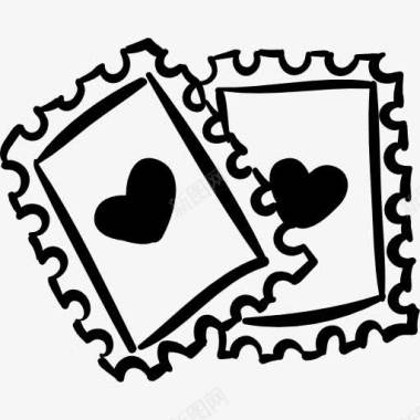 浪漫的情人节贺卡邮票的心图标图标