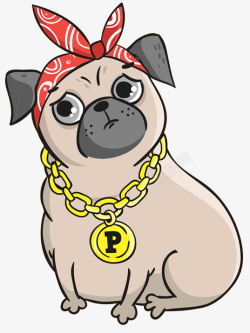 可爱卡通狗狗戴着金链子素材